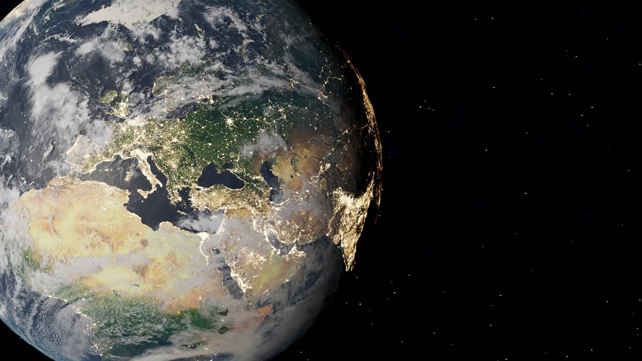 вид из космоса на землю со светящимися огнями из городов европы