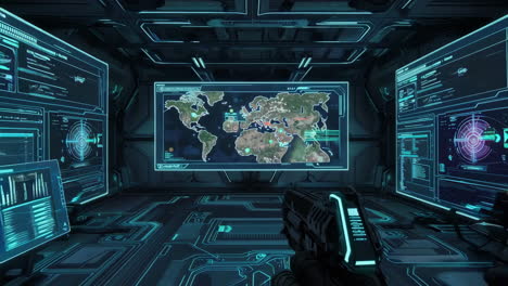 scenes of a post-apocalyptic wasteland and futuristic command centers