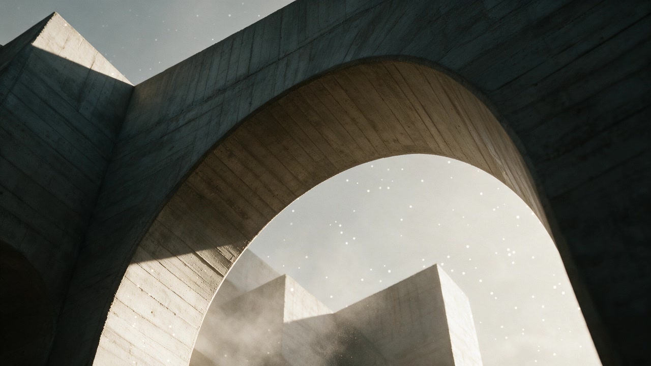 Abstract Concrete Archway with Floating Particles in Cinematic Light