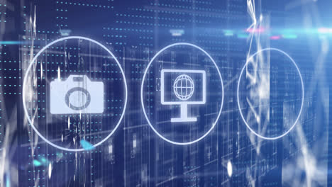 animación de iconos digitales y procesamiento de datos.