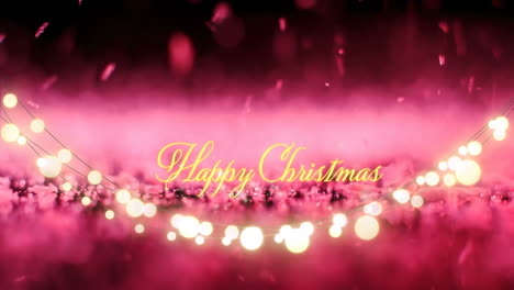 glowing christmas text with festive lights and red sparkling animation background