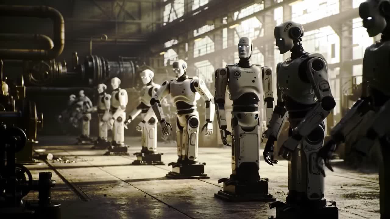 An Insight into a Futuristic Factory Setting Showcasing Advanced Robots Engaging in Automated Manufacturing Processes with Intricate Designs and Innovative Technology