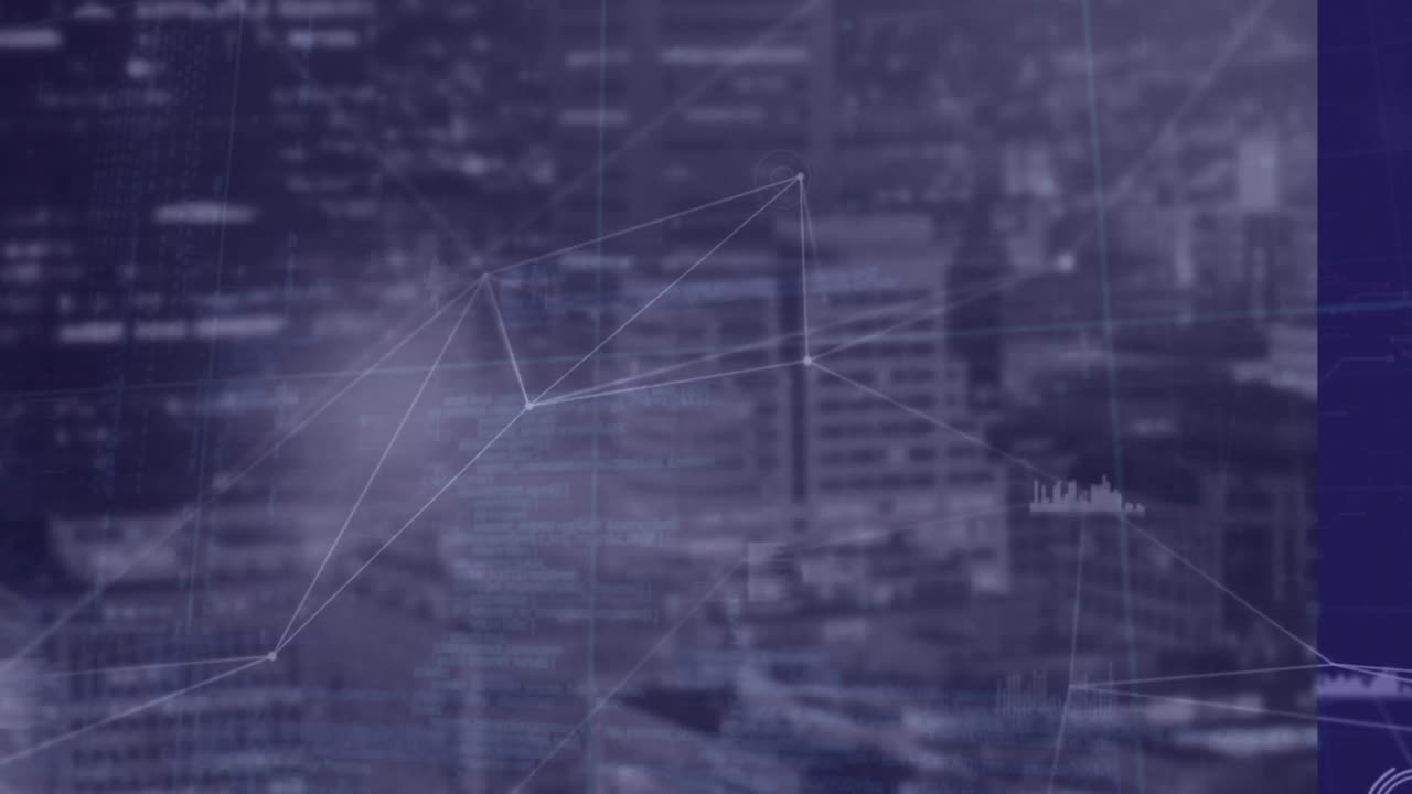 animación de la red de conexiones y procesamiento de datos sobre el paisaje urbano