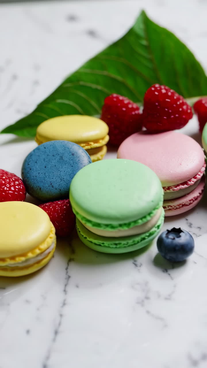 Colorful Macarons with Berries