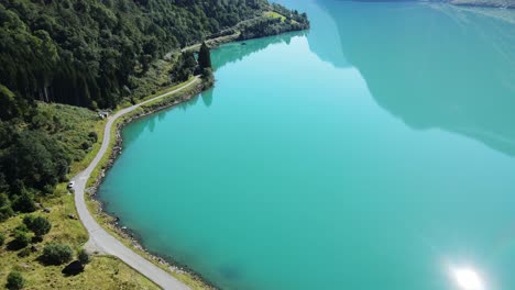 lovatnet glacier lake and breng seter historical farm houses