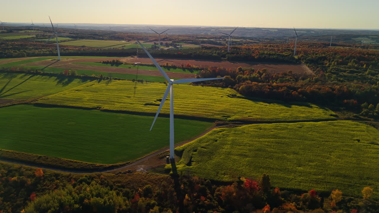 Wind Turbines in Autumn Landscape