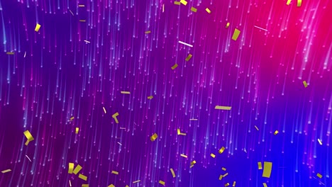 animation of confetti falling over gradient blue to pink background