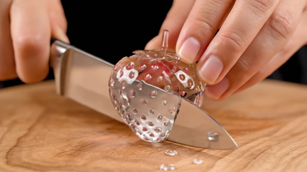 Cutting a Strawberry Shaped Agar Dessert