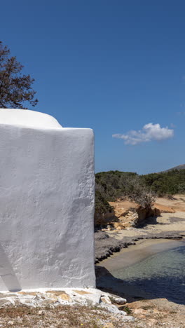 church-at-alyko-beach,-naxos-island-greece-in-vertical