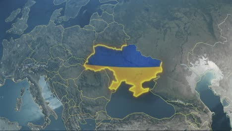 4k globe map of ukraine with flag (highlighted)