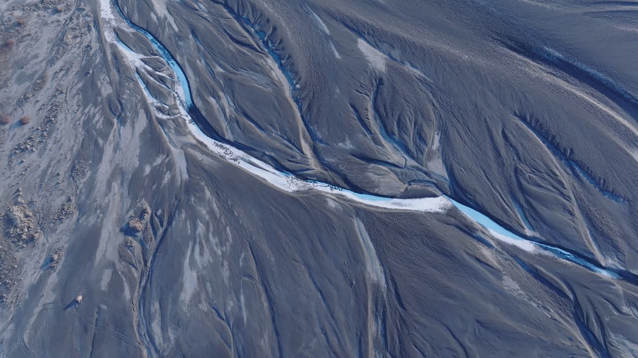 Aerial Drone Tilt Down South Iceland Glacial River Landscape 60 fps Top Down View