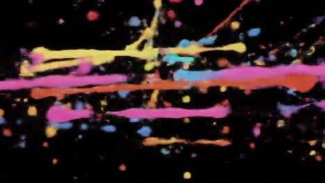 vibrant paint splashes explode with color against a black backdrop, showcasing an abstract display of creativity and movement. the bright streaks of color form a captivating visual experience.