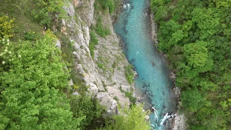 top view of crystal clear tara river flowing through forest canyon in montenegro