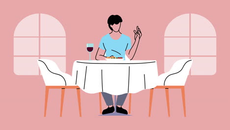 man dinning in elegant restaurant animation