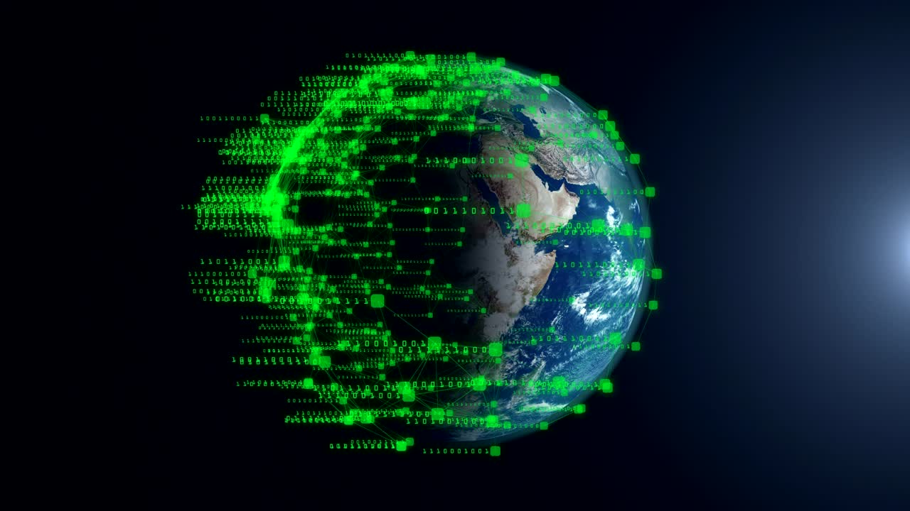 Binary code orbit around the World. | Premium Stock Video Footage