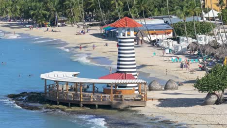 lighthouse on the beach of dominicus, bayahibe, dominican republic. drone view.