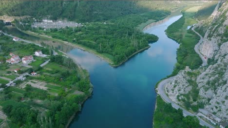 Panorama-Of-Cetina-River-Canyons-Near-Omis-Town,-Dalmatian,-Croatia