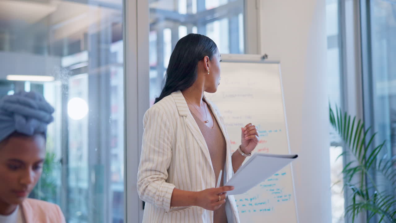 Business woman, meeting and coaching