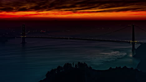 golden gate bridge with colorful vibrant sunset in background, fusion time lapse