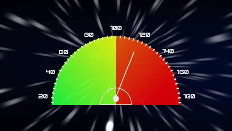 animation of speedometer and data processing over light trails on black background