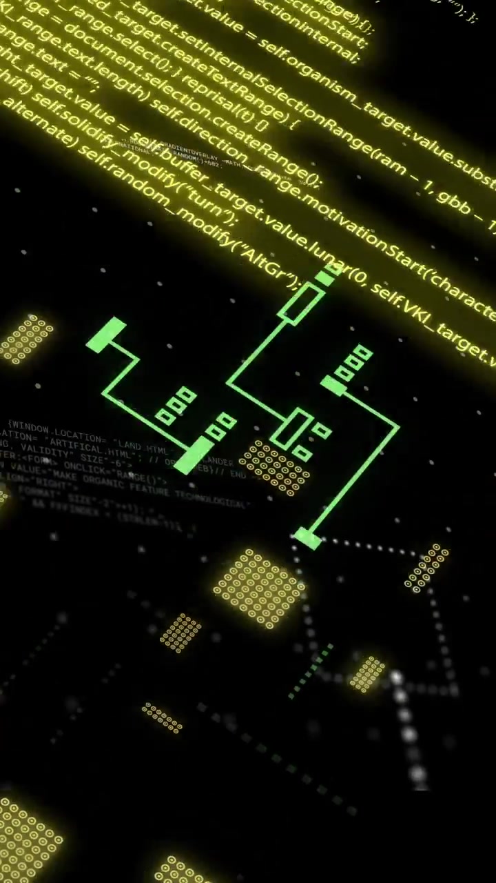 Yellow data blocks and text animation over black background
