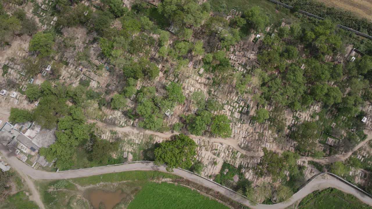 Aerial view of Muslim Graveyard, Muslim cemeteries and graves in Pakistan