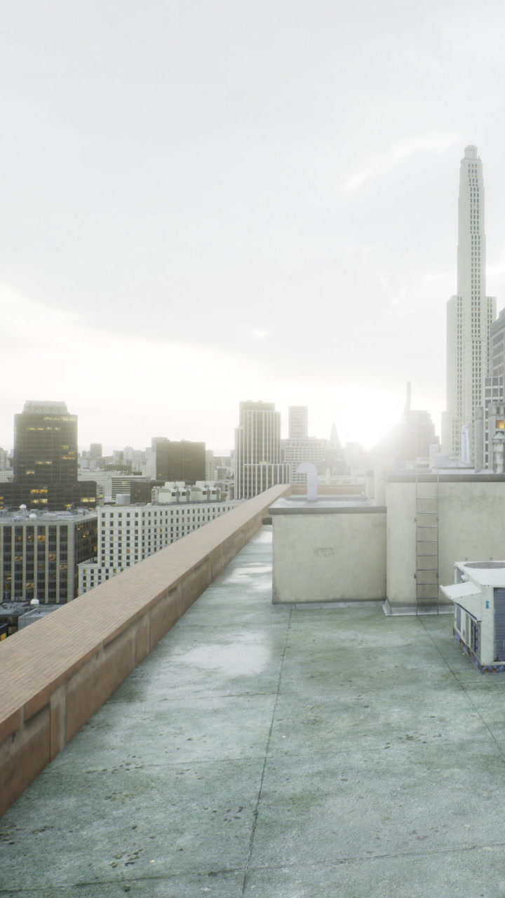 Urban skyline at dawn showcasing a tranquil rooftop view over the city