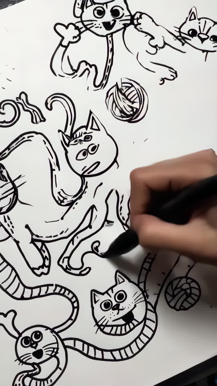 Drawing Playful Cartoon Cats