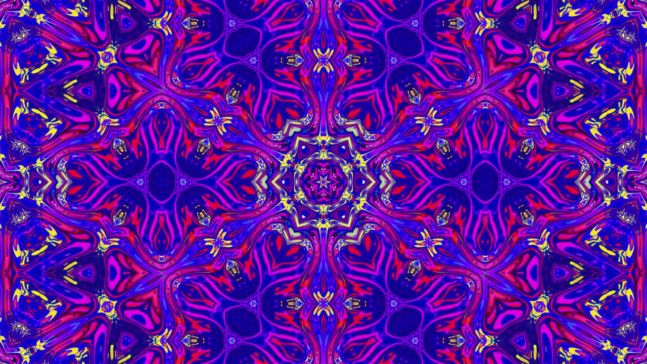 Sfondo astratto 3D elegante in loop. Motivo simmetrico iridescente liquido come un caleidoscopio con onde. Struttura ondulata di vetro liquido brillante con bellissimi colori sfumati. 4k.
