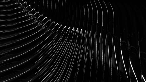 graphic monochrome background of flowing lines in dynamic waves motion, white on black. animation. white narrow stripes of light bending, seamless loop