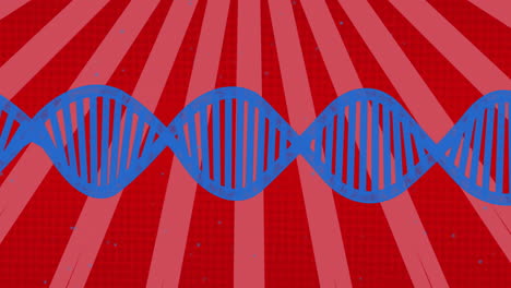 animación de cadena de adn azul sobre fondo radial rojo y rosa