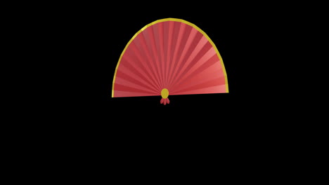 Animation-of-chinese-red-and-gold-fan-pattern-on-black-background