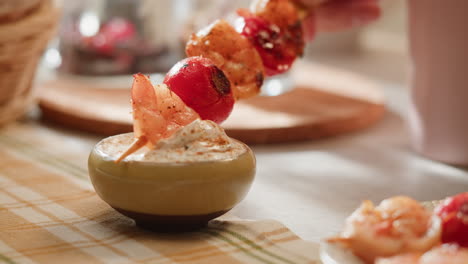 shrimp skewers with dipping sauce