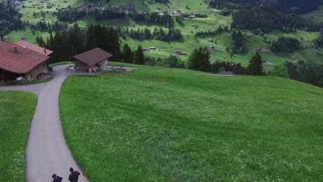 swiss alps countryside with broken down car