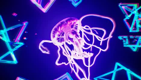 neon jellyfish in a geometric design