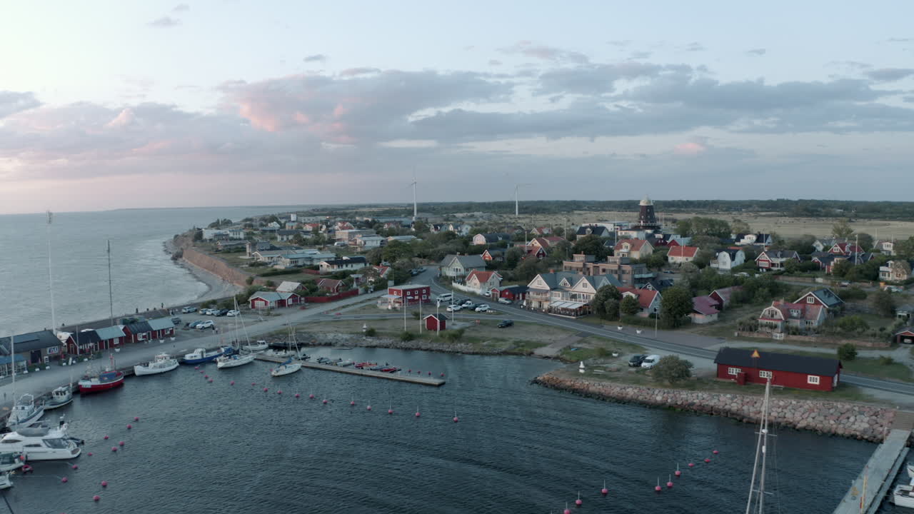 Seatown , Sandvik &Ouml;land Sweden , moving backwards drone-shot