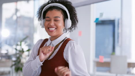 music headphones, dance and business woman