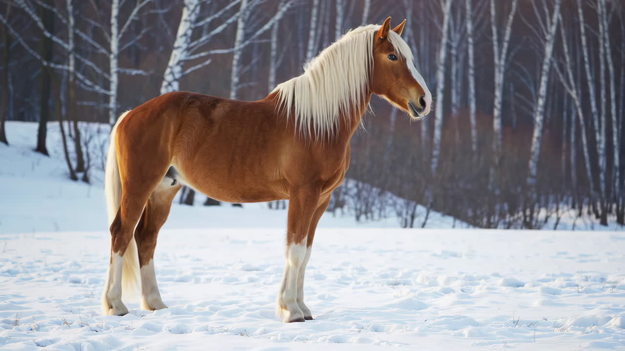 A Majestic Horse in a Snowy Winter Landscape