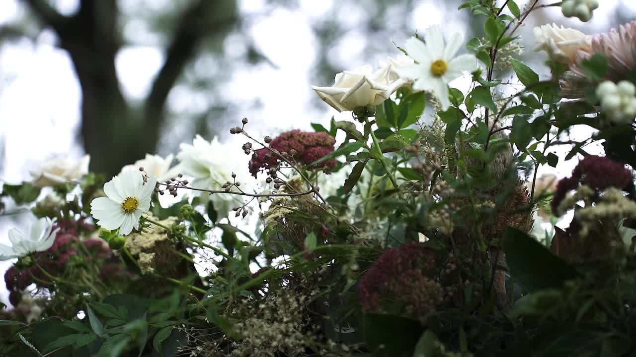 Macro Shot Of Stunning Flowers Decorated On An Archway For A Wedding