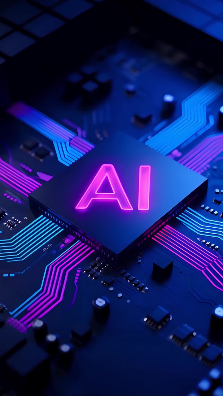 Sfondo Tecnologico Futuristico con Scheda Madre e Chip AI 4K