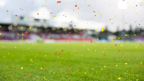 animation of confetti floating over sports stadium