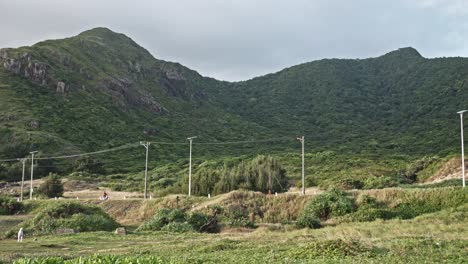 Road-In-Con-Dao-Island,-Vietnam-under-Dense-Tropical-Forest-on-a-Mountain-And