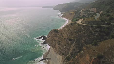 aerial view of the coast of nerja, south of spain, on a cloudy day