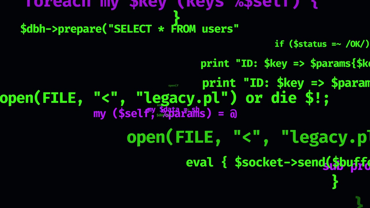 Abstract Digital Background with Floating Perl Programming Code