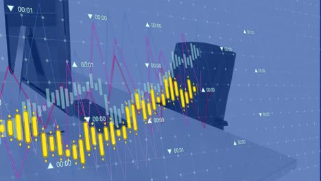 Animation-of-data-processing-over-grid-network-against-office-desk