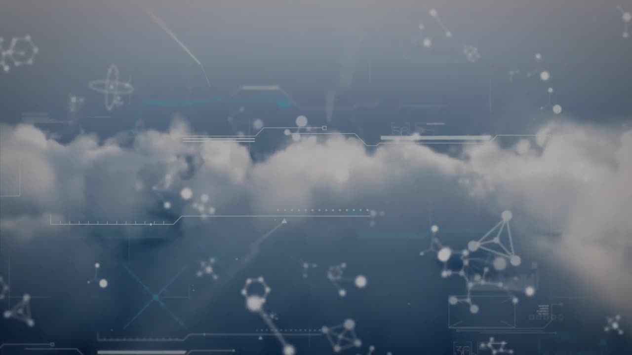 파란 하늘의 구름에 대해 떠다니는 분자 구조