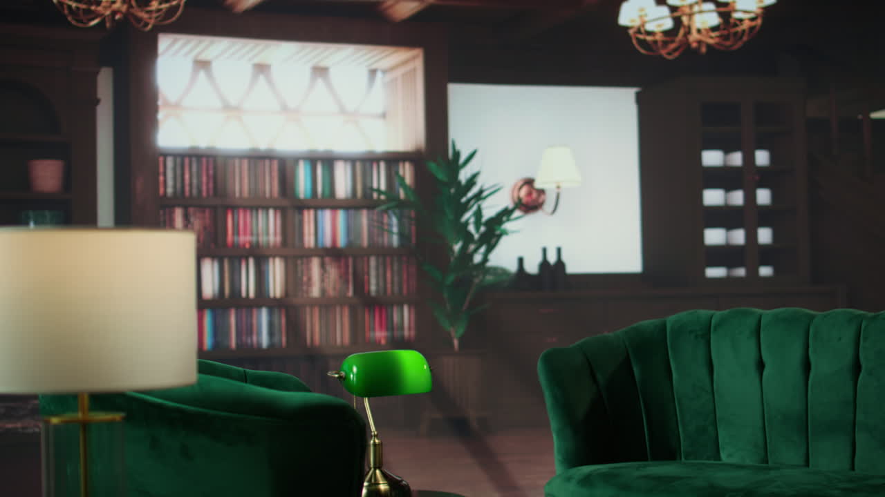 elegante sala de lectura con sillones de terciopelo verde