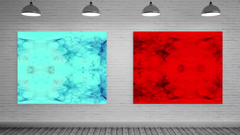 lienzo azul y rojo en la galería de arte