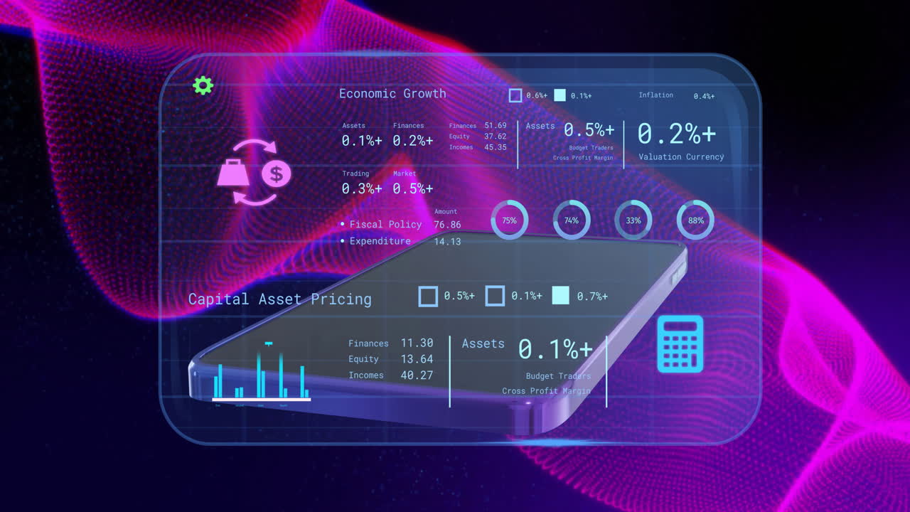 Animation of screens with banking data over black background