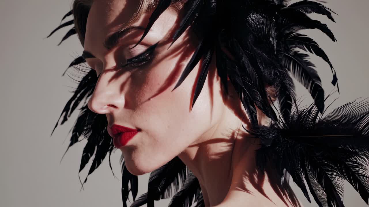 검은 털 머리 장식 을 한 여자